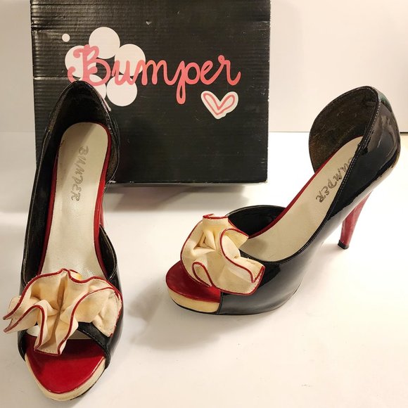 Red, Black & Cream Patent Leather Pumps - Picture 1 of 2